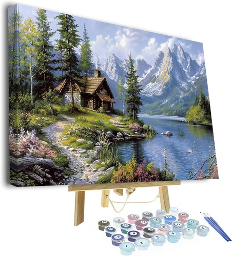 Miniatura 15 de Kit de pintura por números de playa con rocas para adultos, Moonbend DIY Kit de pintura al óleo, lienzo nocturno, pigmento acrílico, pintura