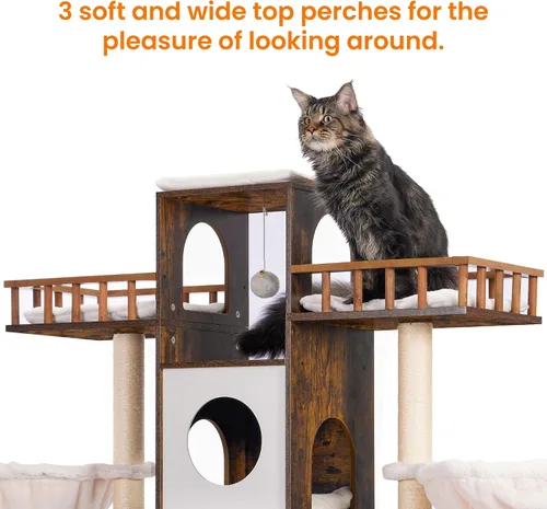 Miniatura 5 de Heybly Árbol para Gatos con Compartimento para Caja de Arena para Gatos Grandes de Interior, Torre para Gatos Grandes de 20 Libras de Servicio