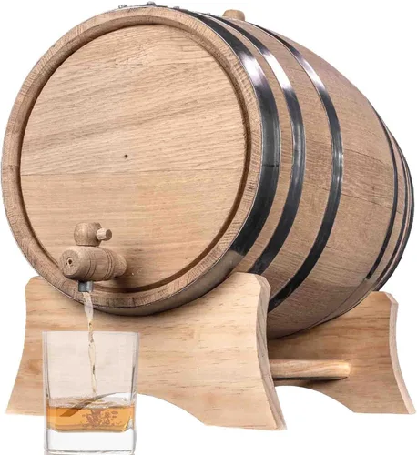Miniatura 10 de Barril de envejecimiento de roble de 1 galón (Serie de destilería - aros de acero, sin barnizar) con soporte de madera, boung y espita - Barriles