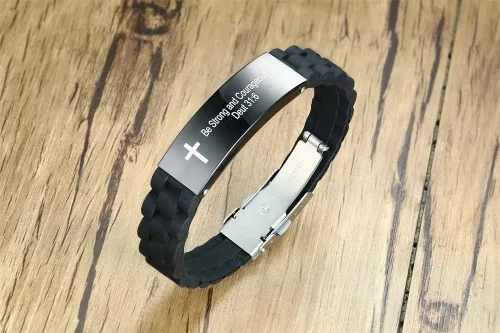 Miniatura 4 de MEALGUET Pulsera de cruz negra con cita religiosa, con texto de la Biblia cristiana, con texto en inglés "Cita religiosa", para hombres