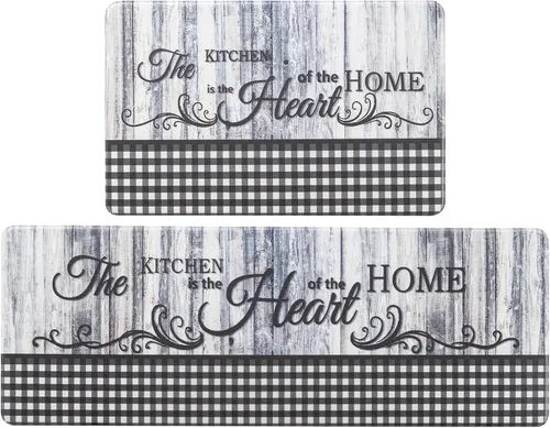 Asrug Tapetes de cocina estilo granja para piso, alfombras de cocina a cuadros blancos y negros, antifatiga, impermeable, resistente a las manchas,