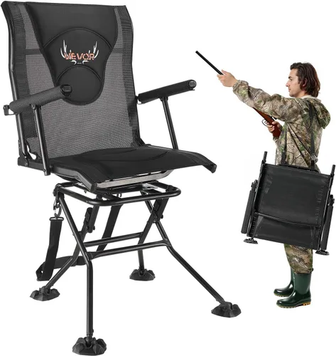 Miniatura 13 de VEVOR Silla de caza, giro silencioso de 360°, silla ciega portátil plegable, asiento de taburete de acero resistente con patas giratorias