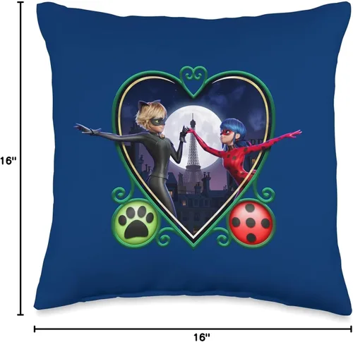 Miniatura 4 de Miraculous Ladybug and Cat Noir The Movie Heart Throw Pillow, 16 x 16 pulgadas, multicolor