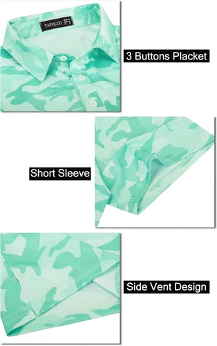 Miniatura 17 de TAPULCO Camisetas tipo polo de secado rápido para hombre, diseño de camuflaje, atléticas, ligeras, transpirables, casuales, para golf