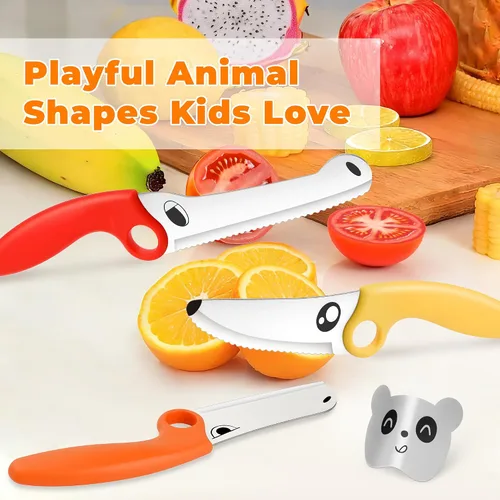 Miniatura 2 de Juego de cuchillos de cocina para niños con caja de regalo de libro mágico y anillo educativo, herramientas de cocina de animales de 7 piezas