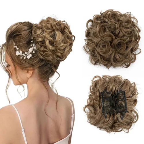 Miniatura 16 de Benehair Moño desordenado con peines con clip en moño de Juva, moño de Juva, esponjoso, ondulado, fácil de estirar, moño grande, cola de caballo