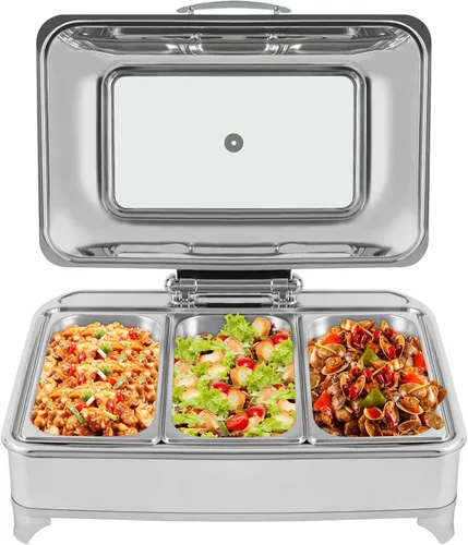 Miniatura 18 de Calentador de alimentos de acero inoxidable, juego de platos de bufé rectangular, estufa de buffet, juego de calentador de bufé para uso doméstico