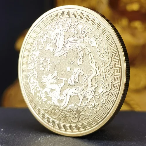 Miniatura 4 de Colorido dragón chino y fénix moneda de la suerte - Rascador de boletos de lotería - Atrae buena fortuna - Moneda de desafío de buena suerte
