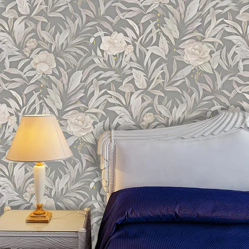 Miniatura 5 de CiCiwind Papel tapiz floral gris para despegar y pegar, hojas para decorar gabinetes, papel de contacto autoadhesivo extraíble para paredes que