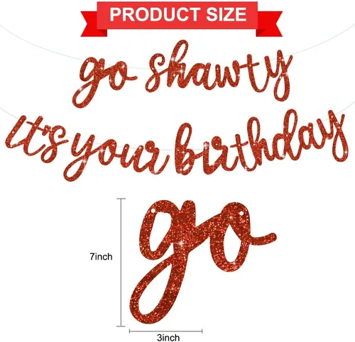 Miniatura 3 de BEISHIDA Cartel con texto en inglés «Go Shawty It's Your Birthday» con texto en inglés «No DIY Hip Hop» con tema de feliz cumpleaños, cartel de Rojo