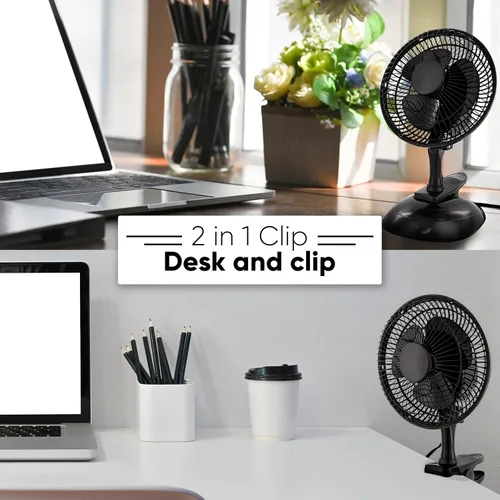 Miniatura 5 de RamPro Escritorio portátil y ventilador de clip, ventiladores de 6 pulgadas, enchufe pequeño y silencioso, pequeño ventilador de refrigeración Negro