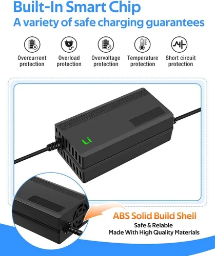 Miniatura 7 de Cargador de batería rápido de 42 V 3 A para batería de litio de 36 V, 7 tipos de enchufes para elegir, sin necesidad de adaptador, más seguro.