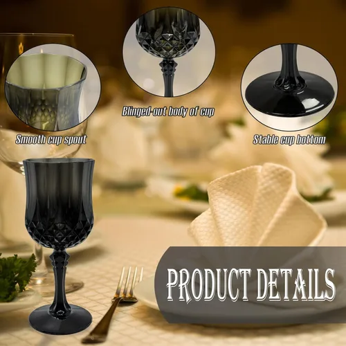 Miniatura 5 de 24 piezas de copas de vino de plástico negro, copas de vino de plástico reutilizables, copa negra tipo cáliz, vasos duraderos y resistentes que se