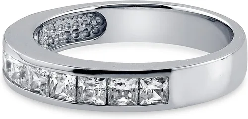 Miniatura 3 de BERRICLE Sterling Silver Rings Stackable Half Eternity Band Ring for Women, Channel Set Cubic Zirconia CZ - Cushion, Emerald, Princess Cut
