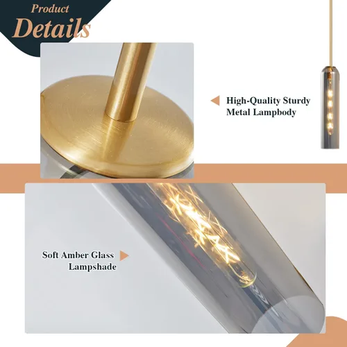 Miniatura 4 de BOKT Moderna lámpara colgante de cristal, lámpara nórdica de tubo largo, lámpara colgante ajustable de mediados de siglo, iluminación colgante