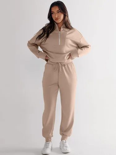 Miniatura 9 de ANRABESS Womens 2 Piece Outfits Sweatsuit Half Zip Long Sleeve Cropped Sweatshirt Jogger Sweatpants Travel Tracksuit Set