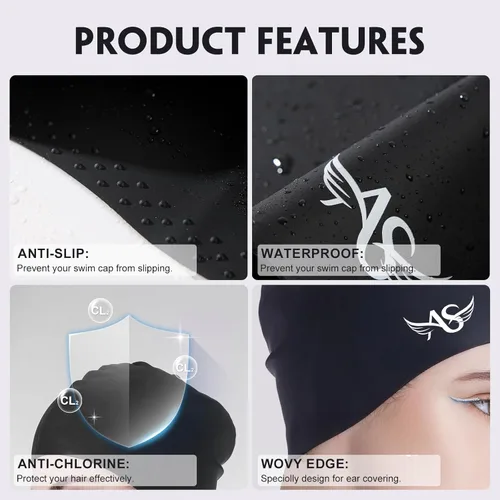 Miniatura 3 de Angel season Gorros de natación para mujer, de silicona, rizado, mediano y largo, diseño ergonómico para adultos, mantiene el cabello seco