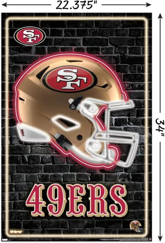 Miniatura 3 de NFL San Francisco 49ers - Póster de pared con casco neón 23, 34 pulgadas de largo x 22.4 pulgadas, versión sin marco