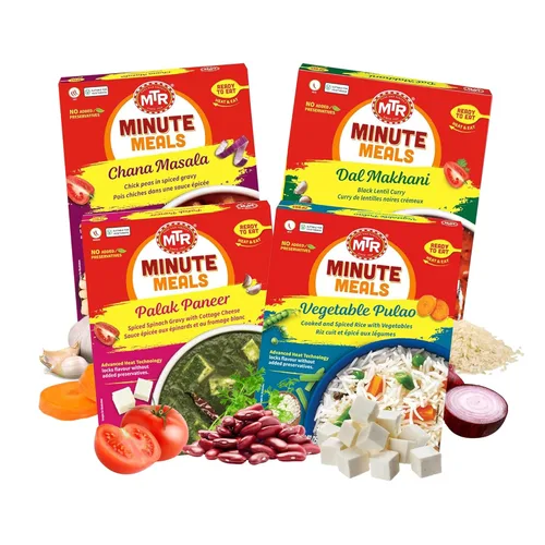 MTR Listo para comer: paquete de maharaja, paquete surtido de 4 (Chana Masala, Dal makhani, Palak Paneer, Pulao vegetal) - Auténtica comida india