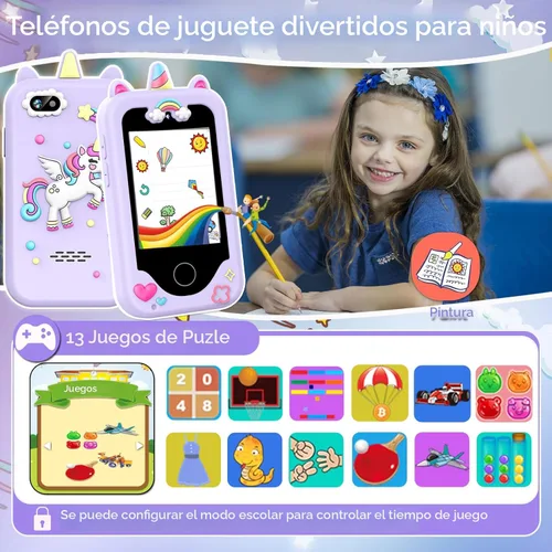 Miniatura 5 de Teléfono inteligente para niños para niñas, regalos de cumpleaños de Navidad para niñas de 3 a 10 años, teléfono celular, pantalla táctil de 2.8