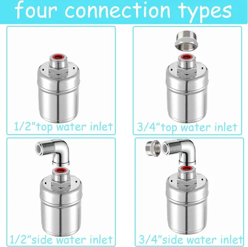 Miniatura 2 de Válvula de flotador de agua automática de acero inoxidable de 2 piezas, conexiones dobles de 1/2 pulgadas y 3/4 pulgadas, control de nivel de agua