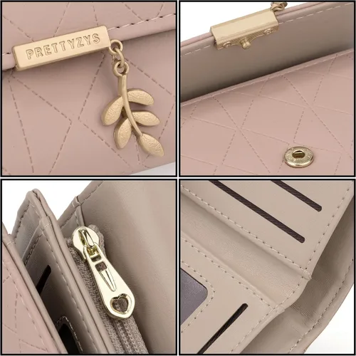 Miniatura 112 de UTO - Cartera pequeña RFID de piel sintética con dije de hoja, cierre de cremallera y tarjetero.