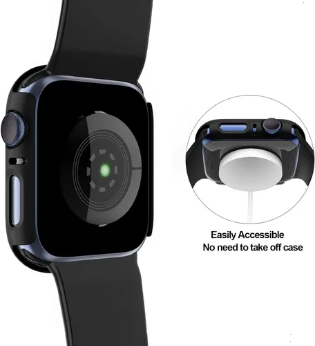 Miniatura 4 de Paquete de 2 fundas rígidas de policarbonato compatibles con Apple Watch, con protector de pantalla de cristal templado sin burbujas para accesorios