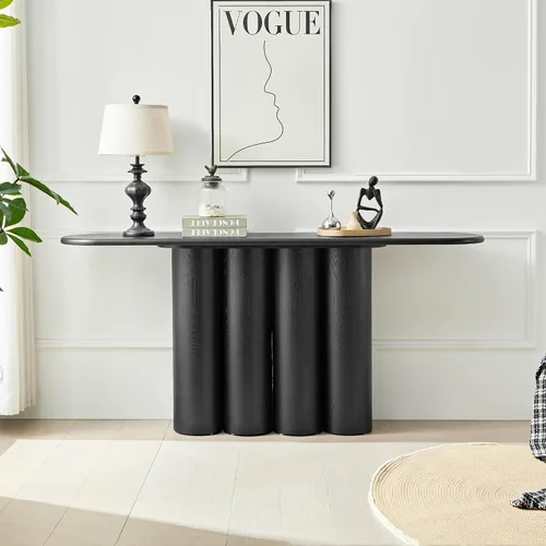 Miniatura 16 de Mesa consola de 57 pulgadas para entrada, moderna mesa de sofá, mesa de sofá rústica con diseño de patas cruzadas, mesa de chapa de acacia