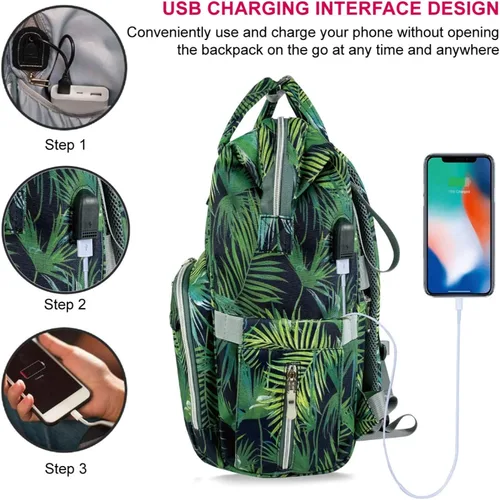 Miniatura 6 de Mr. Peanut's Mochila de pañales Tili Dili Premium con puerto de carga USB, Tropical, Mochila