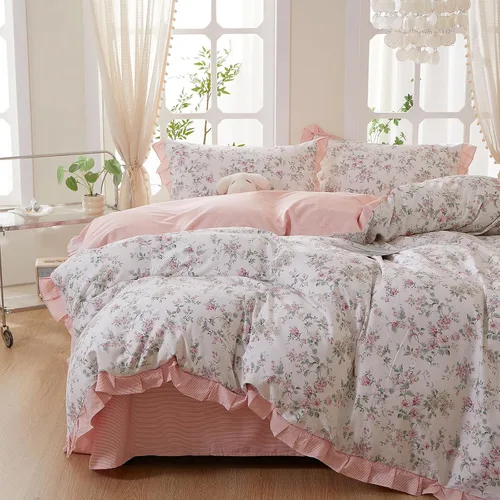 Miniatura 58 de VM VOUGEMARKET - Juego de funda de edredón floral amarilla de 3 piezas para niñas, de algodón, funda de edredón de flores rosas con cierre de F#