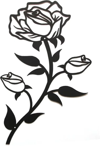 ESTART Decoración de pared de rosas de metal negro para baño, 15 pulgadas de alto, bonito arte de pared floral de metal para el día de San Valentín,