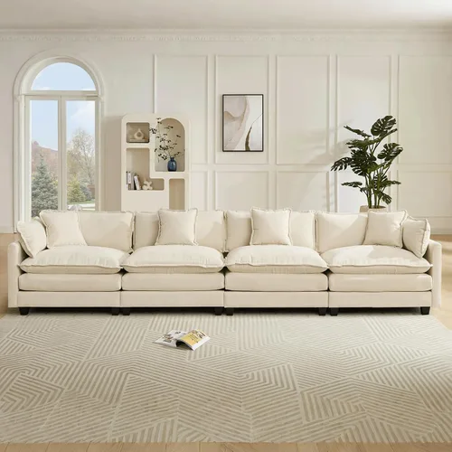 Miniatura 59 de Sofá seccional modular convertible de 76.7", sofás de dos plazas de chenilla con asiento profundo y cojines tipo loveseat para sala de estar, Beige