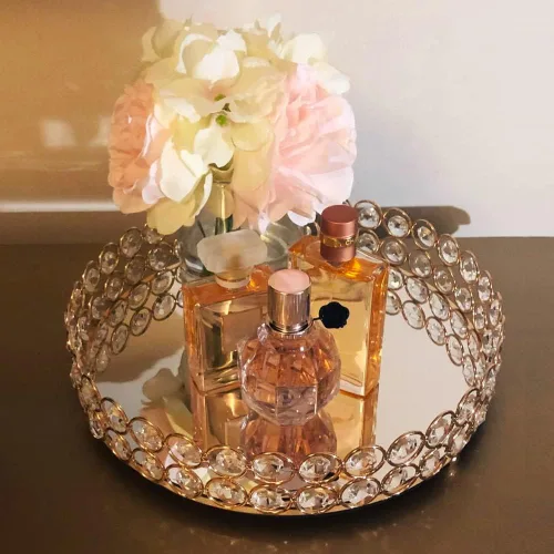 Miniatura 2 de Bandeja decorativa de cristal de metal con espejo para perfumes, organizador de cosméticos, bandeja de almacenamiento para joyas, bandejas