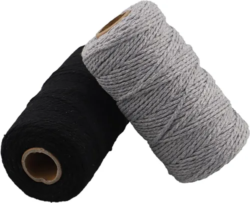Miniatura 23 de Carrete de hilo de algodón de 656 pies de 10 capas, cuerda para manualidades y envoltura de regalos (negro + amarillo)