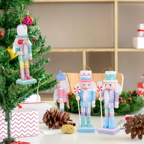 Miniatura 7 de Amosfun 4 adornos de cascanueces de madera – 4.7 in de alto soldado cascanueces figuras pastel cascanueces adorno colgante de árbol