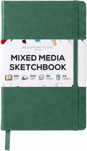 Miniatura 9 de Beechmore Books Cuaderno de bocetos A5 – 14,7x21 cm Cuaderno de bocetos de tapa dura premium de cuero vegano, 96 páginas perforadas de 300 g/m²