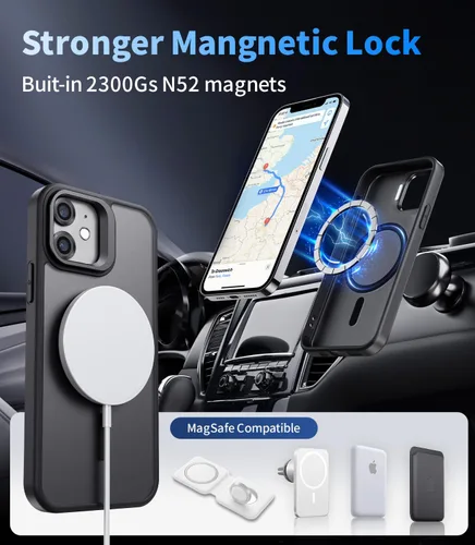Miniatura 3 de Funda magnética para iPhone 11 con soporte, compatible con Magsafe, protección militar y protector de lente de cámara, funda translúcida mate