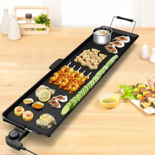 S AFSTAR Plancha eléctrica para interiores de 35 x 9 pulgadas, parrilla eléctrica con revestimiento antiadherente de 2000 W con temperatura de 5