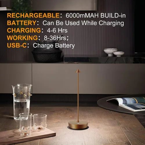 Miniatura 2 de SAKRINGT Paquete de 2 lámparas de mesa inalámbricas recargables, 6000 mAh, a prueba de agua, atenuación continua, moderna, portátil, luz de mesa LED