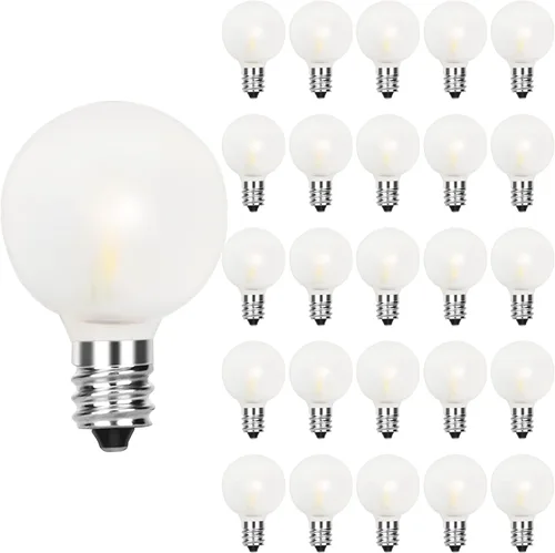 Paquete de 25 bombillas LED esmeriladas G40, bombillas LED de plástico inastillables de 0.6 W, bombillas de globo esmerilado de 1.5 pulgadas para