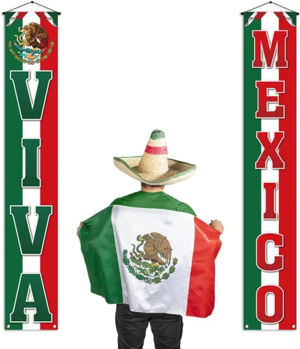 Miniatura 3 de Pudodo Viva México Porche Banner Dia De La Independencia Día de la Independencia Mexicana Fiesta Puerta Frontal Colgante de Pared Banner Decoración