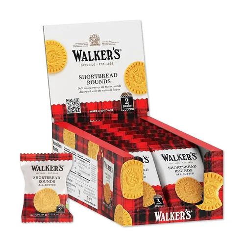 Walker's Shortbread Rounds, Galletas Shortbread de Mantequilla Pura, Paquete Individual, 1.2 Oz (Paquete de 22)
