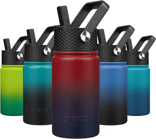 Miniatura 39 de BJPKPK Botella de agua aislada con tapa con pajilla, bonitas botellas de agua de 15 onzas, termo de metal de acero inoxidable, vasos reutilizables