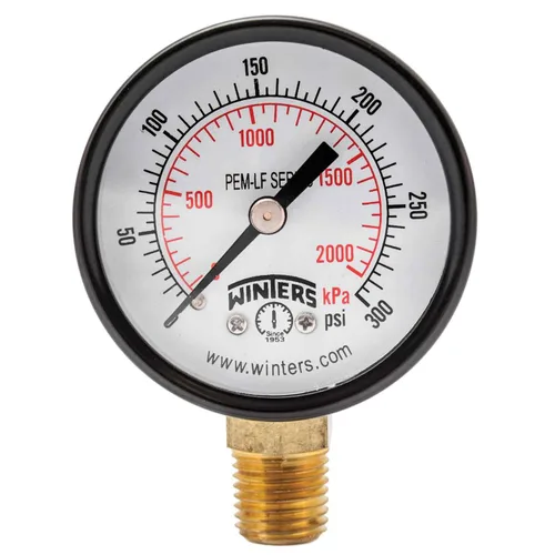 Winters - Medidor de presión en seco de utilidad económica, interior de latón potable, caja de acero, escala doble 0-300 psi/kPa, 3-2-3% de