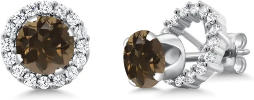 Miniatura 228 de Gem Stone King Aretes redondos de plata de ley 925 de 0.236 in con piedra natal extraíble para mujer