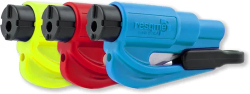 resqme Herramienta de escape de coche con llavero de emergencia original, cortador de cinturón de seguridad 2 en 1 y rompevanas, fabricado en azul