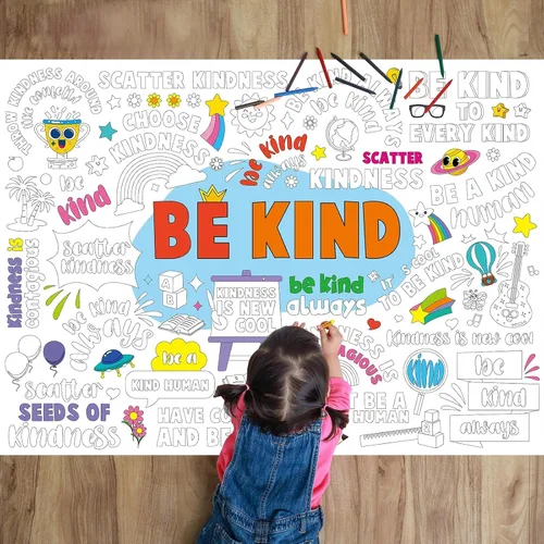 Póster para colorear con texto en inglés «Be Kind» para niños, póster gigante para colorear, mantel grande para colorear positivo, libros para