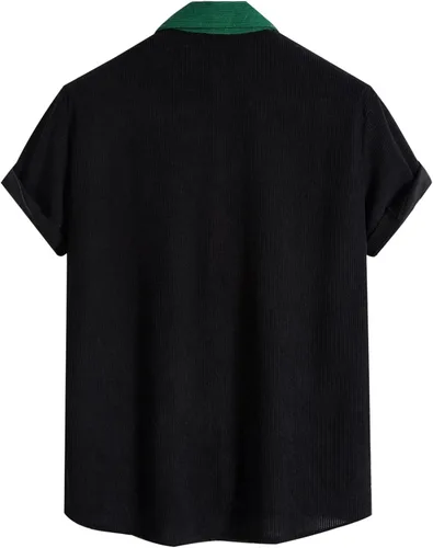 Miniatura 4 de Camiseta de manga corta con estampado de patchwork de lino y algodón para Hombre, blusa con botones bolsillo hawaiano