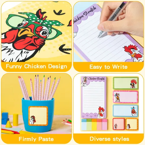 Miniatura 3 de B1ykin Lindo juego de notas adhesivas – Bloc de notas autoadhesivas de pollo para rascar, 550 hojas de notas para escritura, bloc de notas adhesivas