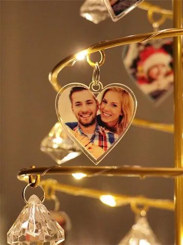 Miniatura 3 de Foto personalizada con luces de árbol de cristal de Navidad, foto familiar personalizada, lámpara de Navidad de metal, decoración de regalos